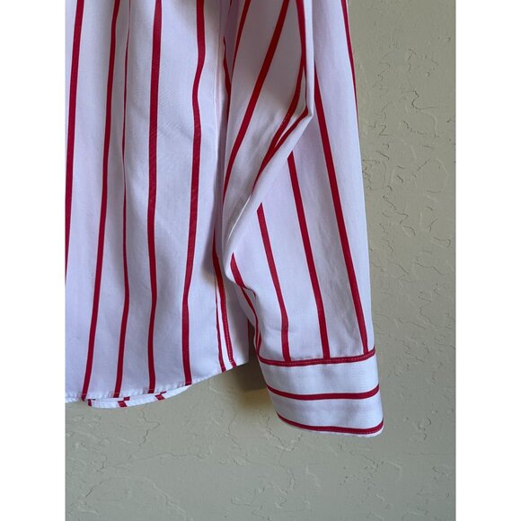 Lands' End No Iron Red White Striped Collared Button Up Long Sleeve Shirt Size 2 - Picture 5 of 7